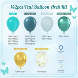 142pcs Teal & Turquoise Balloon Garland Kit for Baby Shower, Birthday and Party Decor