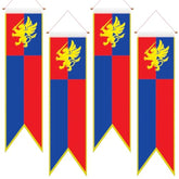 4 Pcs 4 Ft Medieval Fantasy Pull-Down Banner With Lion Design Hanging Party Bunting Banner Medieval Party Decorations Garden Cutouts Flag For Castle Theme Festival Birthday Decor