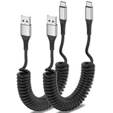Coiled Usb C Cable 2 Pack, 3Ft Usb To Usb-C Cable For Car, Android Auto Coiled Usbc Carplay Cord, 3A Retractable Usb C Cord Fast Charging For Iphone 16 15 Pro Max, Samsung Galaxy S24 S23 S22 S21