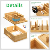 Bamboo Charging Station For Multiple Devices, Desk Wood Docking Station For Phones, Tablets, Watch, Earbuds, Charger Organizer Included 6 Cables & 5-Port Usb Charger