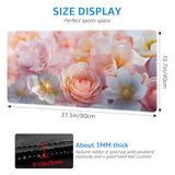 Large Floral Design Extended Gaming Mouse Pad, Pink Rose Pattern Desk Mat, 31.5 X 15.7 Inches, Non-Slip Base
