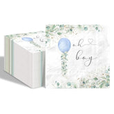 80 Pcs Greenery Oh Boy Paper Napkins Watercolor Blue Balloon Disposable Napkins Botanical Eucalyptus Leaves Baby Shower Napkins For Boy Baby Shower Party Supplies Table Decor