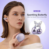 Soinf Women's Wireless Earphones, Designed with Crystal Butterfly Earrings and Open Bluetooth Noise Cancelling Earphones for Running, Suitable for