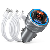 4-Port USB C Car Charger for iPhone 16/16e/15 Pro Max, 65W Multi Port PD+QC 3.0 Fast Charging Dual 12V USB-C&USB-A Car Charger Cigarette Lighter Adapter Voltmeter for iPhone 15 16,Galaxy,Android