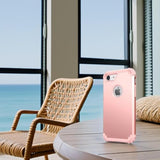 For 8 Case With Tempered Glass Screen Protector, For 7 Case, 3 In 1 Shockproof Slim Hybrid Heavy Duty Hard Pc Cover Soft Silicone Bumper Full Body Case, Rose Gold