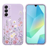 Flower Phone Case For Samsung Galaxy A16 5G 6,7'' With 2X Tempered Glass Screen Protectors, Floral Liquid Silicone Phone Cover Anti-Scratch Soft Protection Funda For Girls Women, Purple 03