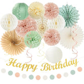 Sage Green & Blush Pink Boho Birthday Decor: 21-Piece Party Kit