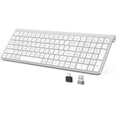 Wireless Keyboard, Ergonomic,Dustproof,2.4G Slim And Compact Quiet Wireless Keyboard With Number Keypad For Windows, Macbook Pro/Air, Laptop, Desktop, Pc-Sliver&White