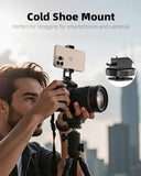 All Metal Phone Tripod Mount, 360° Rotation Tripod Phone Mount with 2 Cold Shoes, Adjustable Cell Phone Mount Adapter with 1/4" Thread, Compatible