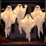 Kiddokids 4 Pack Halloween Hanging Ghosts, 27.5 Inch with Light Up Ghost Kit for Indoor Outside Ornaments, Spooky Yard Tree Halloween Decorations Outdoor, Party Décor
