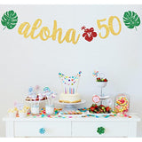 Aloha 50 Banner, Hawaiian 50Th Birthday Decorations, Aloha Party Decorations, Tropical Luau Birthday Party Decorations, Palm Leaf Decorations Gold Green Glitter