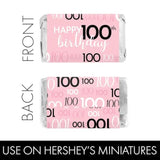 Pink, Black, And White 100Th Birthday Party Mini Candy Bar Wrappers - 42 Count - Pink Birthday Decorations For Women
