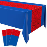 3 Pcs 54 X 108 Inch Spider Birthday Party Tablecloth Plastic Disposable Hero Table Cover Large Plastic Rectangular Table Cover For Spider Birthday Party Decorations (Red And Blue)