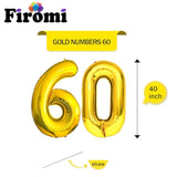 60 Number Balloons Gold Big Giant Jumbo Huge Foil Mylar 60 Balloon Numbers For 60Th Birthday Party Anniversary Decorations 40-Inches