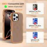 Hualele For Iphone 16 Pro Max Case Cute For Women, Compatible With Magsafe, Military Grade Dropproof Translucent Matte Back Curly Wave Edge Slim Girly Phone Case 16 Pro Max Case, Brown