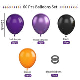 60Pc Halloween Balloons β 12" Black Orange Purple Metallic Latex Party Decor