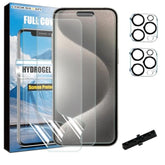 3+2 3 Packs Hydrogel Film Screen Protector(Not Glass) + 2 Packs Tempered Glass Camera Lens Protector For Iphone 15 Pro Max