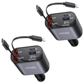 Car Phone Charger Adapter 2Pack Retractable Car Charger 4In1 Fast Charging Dual Retractable Cables 31.5 Inch Multiple Ports Charging Station Compatible With Iphone 16/15/14/13/12/11 Pro Max/Samsung