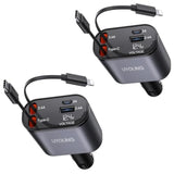 Car Phone Charger Adapter 2Pack Retractable Car Charger 4In1 Fast Charging Dual Retractable Cables 31.5 Inch Multiple Ports Charging Station Compatible With Iphone 16/15/14/13/12/11 Pro Max/Samsung