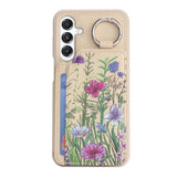 For Samsung Galaxy A16 5G Phone Case Wallet With Card Holder Keychain Ring Stand Pu Leather Phone Case Floral Flower With Credit Card Slots Women Men-Beige Flower 3