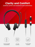 115 USB-A/USB-C Wired Stereo Headset Lightweight, Noise-Cancelling, in-Line Control Box, USB-A to USB-C Adapter, Over-Ear Design, Headset with Mic