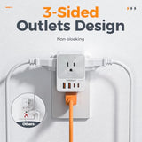 Usb C Charger Block 20W Pd, 4 Usb Wall Charger Fast Charging With 3 Outlet Extender Surge Protector, 3 Side Multi Port Adapter, Electric Multiple Outlet Plug For Home Office Dorm Room
