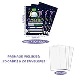 Golf Birthday Party Invitation, Mini Golf Themed Fill-In Invites, 20 Invitations With Envelopes For Friends (4" X 6"), Neon Glow Party Favors Decorations And Supplies -47