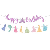 Princess Birthday Banner, Pink Glitter Garland for Girls Coquette Party Decor