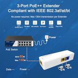 3 Port Poe Splitter, 1 In 2 Out Poe Extender, Ieee 802.3Af/At/Bt Poe Powered, Mini Poe Passthrough Switch, 100Mbps Ethernet, Supports 3 Levels Cascading, Plug & Play, Poe Repeater
