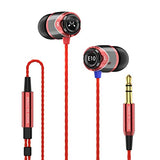 E10 Wired Earphones No Microphone HiFi Stereo Earbuds Noise Isolating in Ear Headphones Powerful Bass Tangle Free Cord Black Red