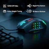 Redragon M908 Impact RGB LED MMO Gaming Mouse with 12 Side Buttons, Optical Wired Ergonomic Mouse with Max 12,400DPI, High Precision, 18 Programmable Macro Shortcuts, Comfort Grip
