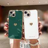 For Iphone 14 Case For Women Girl Cute Love Heart Luxury Electroplate Plating Soft Bling Back Cover Raised Full Camera Protection Bumper Silicone Shockproof Phone Case For Iphone 14, White