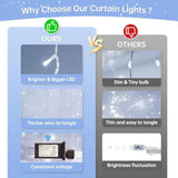 304 Led Curtain Lights Outdoor, 9.8Ft*9.8Ft Hanging String Lights Plug In With 8 Modes, Connectable Curtain Fairy Lights