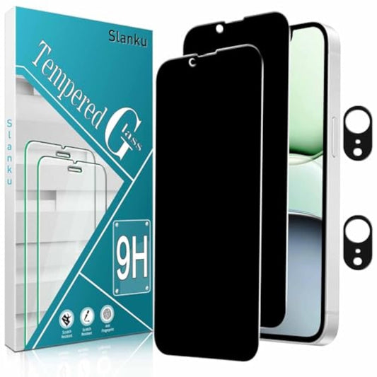 (2+2 Pack Privacy Screen Protector For Iphone 16E/Se 2025 Tempered Glass With Camera Lens Protection, Anti Spy, Private Protector, Scratch Resistant, Case Friendly