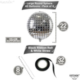 , Silver Disco Ball Balloons - Huge 22 Inch, Pack Of 6 | 4D Sphere Balloons For Disco Party Decorations | Anniversary, Bachelorette, Birthday, Retro Party Decorations | 70S Party Decoration