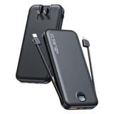 Portable Charger, 12000Mah 22.5W Type C Fast Charging Power Bank With Built-In Cables & Wall Plug, External Battery Bank With Led Display, Travel Essential Battery Pack For Iphone, Ipad, Samsung Black