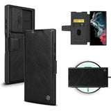 For Samsung Galaxy S23 Ultra Wallet Case With Card Holder And Camera Cover, Pu Leather Case With Magnetic Flip Cover, Card Slot, Slide Camera Protection (6.8 Inch) - Black