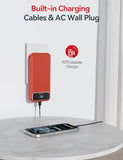 12000Mah Lightweight-Portable-Charger-Power-Bank With Built-In Cables And Ac Wall Plug, Pd20W Usb-C Fast Charging Battery Pack, Led Display External Travel Phone Charger For All Iphone,Samsung,Android