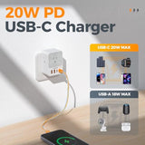 Usb C Charger Block 20W Pd, 4 Usb Wall Charger Fast Charging With 3 Outlet Extender Surge Protector, 3 Side Multi Port Adapter, Electric Multiple Outlet Plug For Home Office Dorm Room