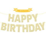 Pre-Strung Glitter Gold Happy Birthday Banner for Party Decorations