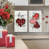 Red Buffalo Plaid Heart Love Valentine'S Kitchen Towels Dish Towels, 18X26 Inch Anniversary Wedding Decoration Hand Towels Set Of 2