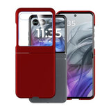 Case For Motorola Razr 2024/2025 - With Built-In Cover Screen Protector, Thin Hard Matte Polycarbonate Cover Phone Case For Moto Razr 2024/2025 - Red+Glass