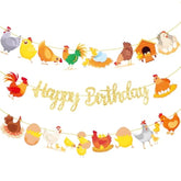 Chicken Birthday Banners 3Pcs Party Decorations Glitter Gold Chicken Farm Birthday Party Supplies For Chick Backyard Theme Baby Shower Decorations