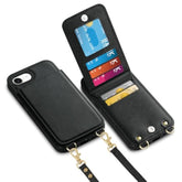 For Iphone 16E Case With Card Holder Crossbody Lanyard Strap Leather Wallet Case With Magnetic Clasp Kickstand Heavy Duty Protective Flip Cover For Iphone 16E For Women, Black