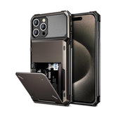 For Iphone 15 Pro Max Case With Card Holder, 4-Card Dual Layer Heavy Duty Shockproof Wallet Case, Hidden Flip Card Slot Protective Hard Cover For Iphone 15 Pro Max, 6.7'' Gun Metal