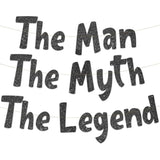 The Man The Myth The Legend Black Glitter Banner – Men’S Birthday, Bachelor Party, Retirement Party Supplies, Gifts And Decorations
