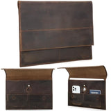 Top Grain Leather 13.3" Slim Laptop Sleeve Bag, Magnet Clasp Closure Design & 3 Pockets & Tracker Holder, Handmade, Compatible With Macbook Pro/Air 13.3"/Cellphone/Passport, Coffee 13.3 Inch