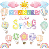 Spring Bulletin Board Decorations For Classroom - 22Pcs Soaring Into Spring Hot Air Balloon Cutouts With Dot Glue For Spring Home School Wall Door Decorations