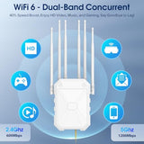 Ax1800 Outdoor Wifi 6 Extender, High Power Outdoor Wifi Extender Signal Booster, Long Range Outdoor Wifi Access Point, Ip67 Weatherproof, Poe Power Supply, For Starlink, Cameras, Patio, Camping,Rv