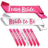 Team Bride 7Pc Satin Sash Set - Sophisticated & Fun Party Favors For Bachelorette Party, Bridal Shower & Wedding Party (7Pc Set, White & Pink)